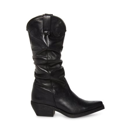 Black Steve Madden Whiskey Leather Women's High Boots | PH 781416JM